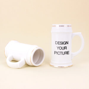 22 oz. White Beer Stein with Gold Tone Trim1