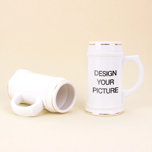 22 oz. White Beer Stein with Gold Tone Trim1