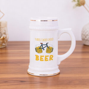 22 oz. White Beer Stein with Gold Tone Trim2