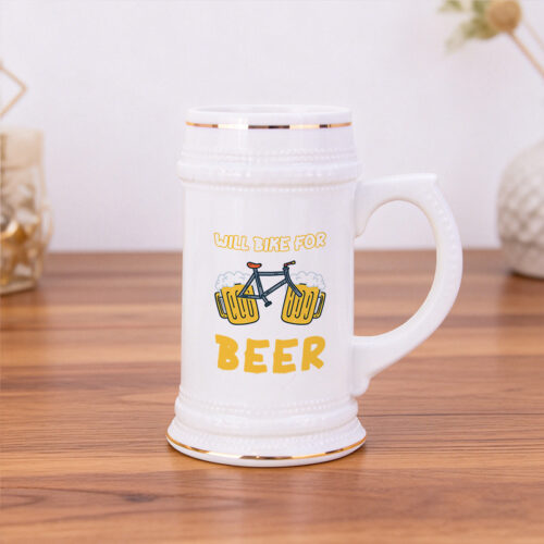 22 oz. White Beer Stein with Gold Tone Trim2