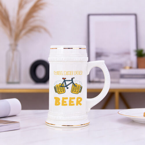 22 oz. White Beer Stein with Gold Tone Trim4