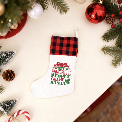 Linen Christmas Stocking Red3