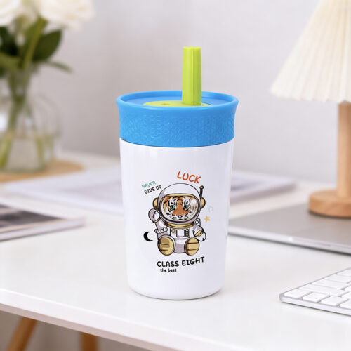 300ml Kid’s Stainless Steel Cup with Soft Silicone Straw Lid