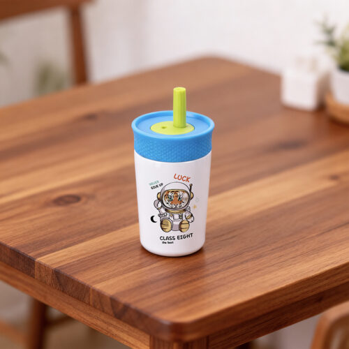 300ml Kid’s Stainless Steel Cup with Soft Silicone Straw Lid