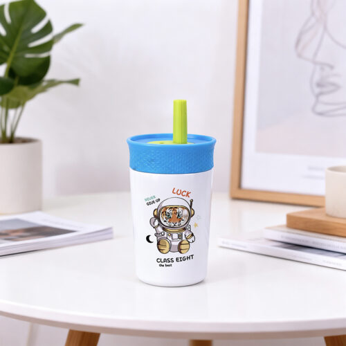 300ml Kid’s Stainless Steel Cup with Soft Silicone Straw Lid