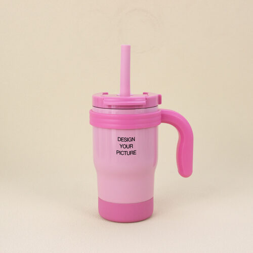 400ml Kid’s Stainless Steel Car Cup with Rotating Soft Silicone Straw Lid