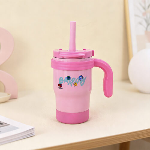 400ml Kid’s Stainless Steel Car Cup with Rotating Soft Silicone Straw Lid